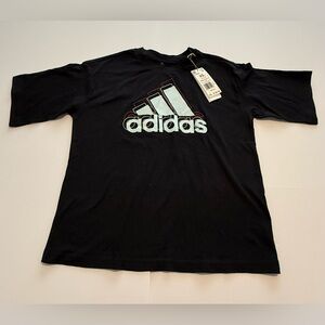 NWT Women’s Black Adidas Essentials Tee, with stacked adidas Logo, Size XS